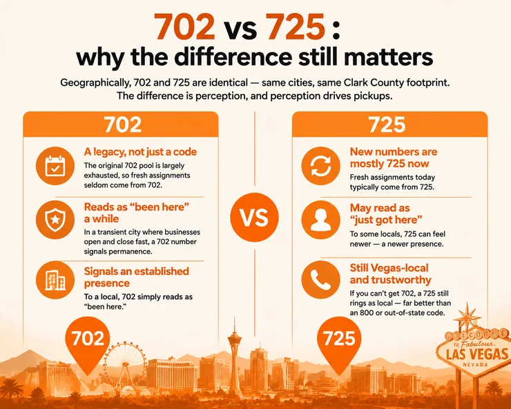 702 vs 725 area code overlay — same Clark County Las Vegas footprint